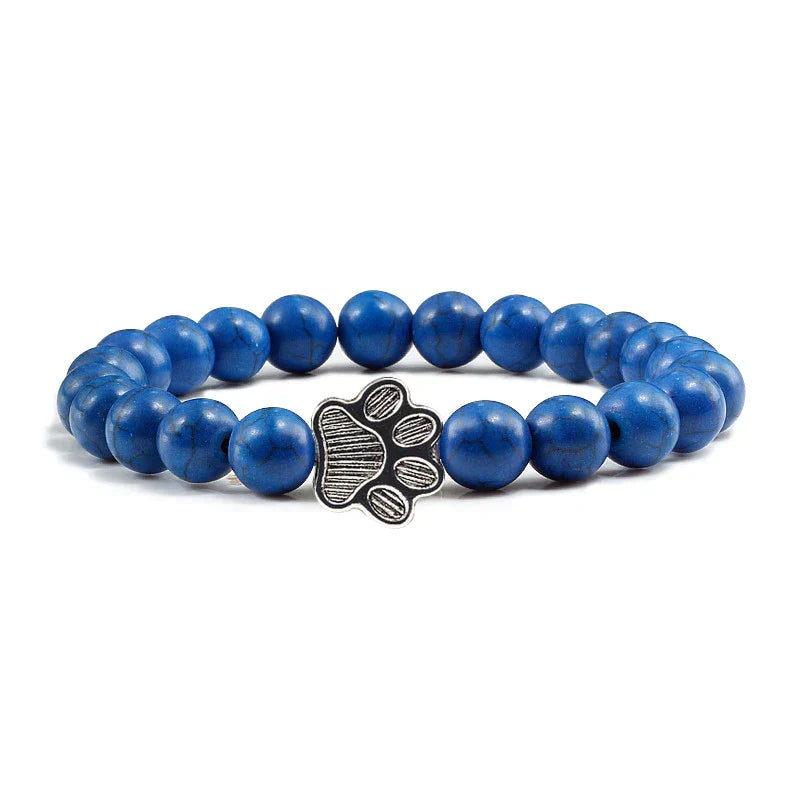 Natural Stone Bracelet with Paw Charm – Elastic Beaded Bracelet for Men and Women