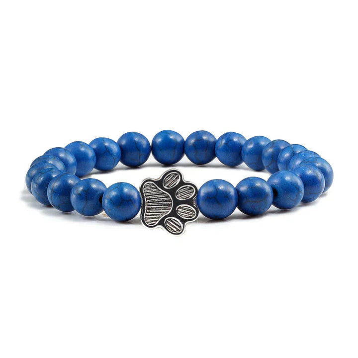 Natural Stone Bracelet with Paw Charm – Elastic Beaded Bracelet for Men and Women