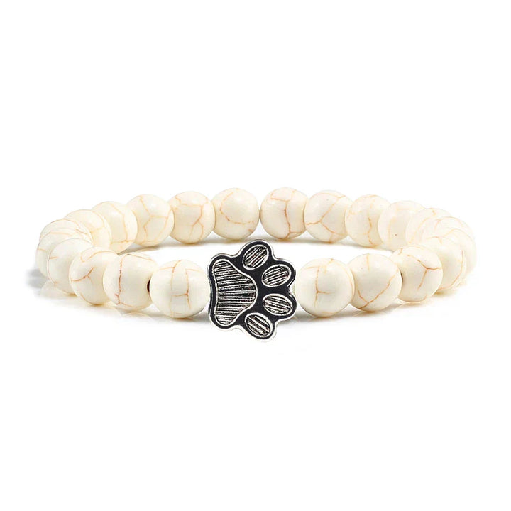 Natural Stone Bracelet with Paw Charm – Elastic Beaded Bracelet for Men and Women
