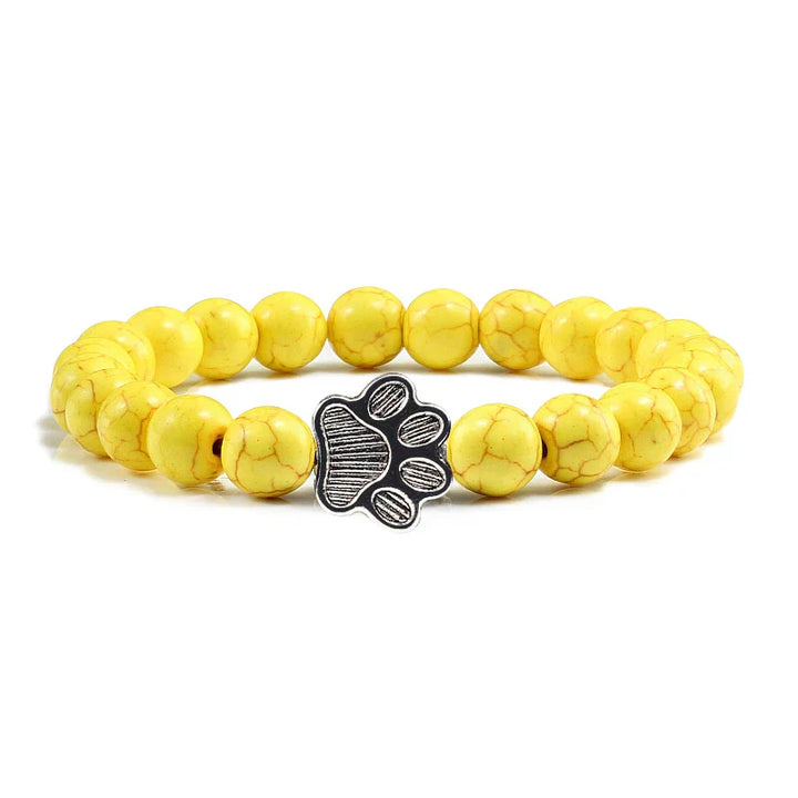 Natural Stone Bracelet with Paw Charm – Elastic Beaded Bracelet for Men and Women