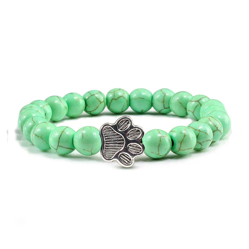 Natural Stone Bracelet with Paw Charm – Elastic Beaded Bracelet for Men and Women