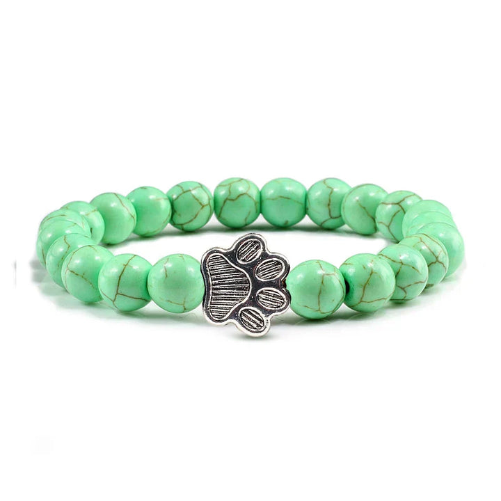 Natural Stone Bracelet with Paw Charm – Elastic Beaded Bracelet for Men and Women
