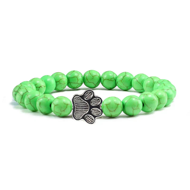 Natural Stone Bracelet with Paw Charm – Elastic Beaded Bracelet for Men and Women