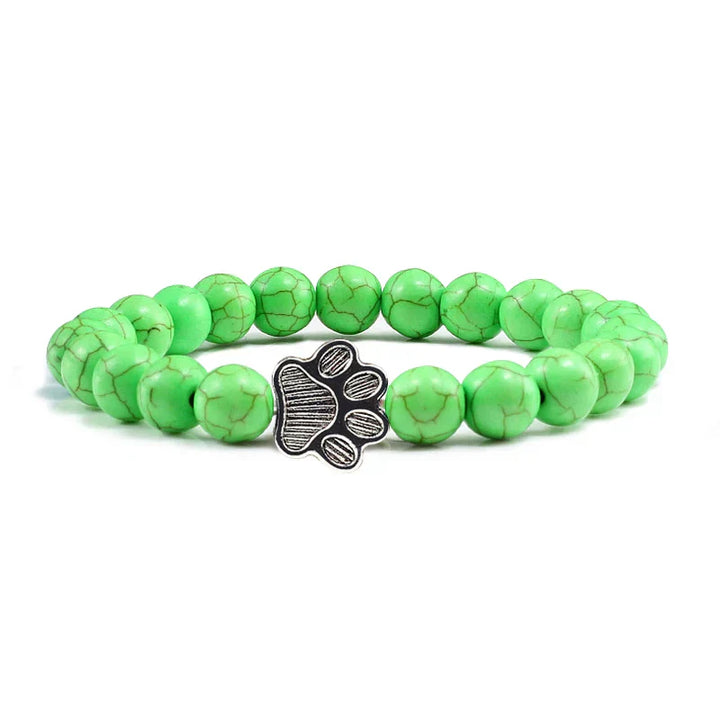 Natural Stone Bracelet with Paw Charm – Elastic Beaded Bracelet for Men and Women