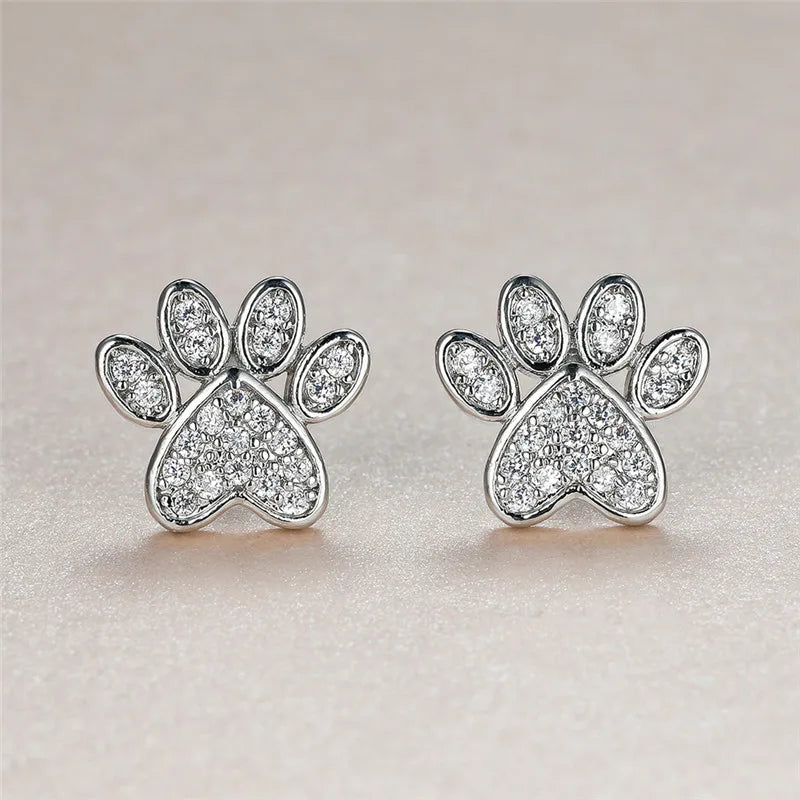 Cat Paw Shaped Butterfly Earrings with White Zircon