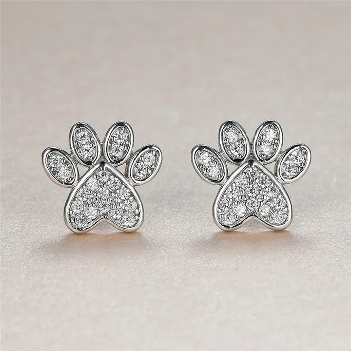 Cat Paw Shaped Butterfly Earrings with White Zircon