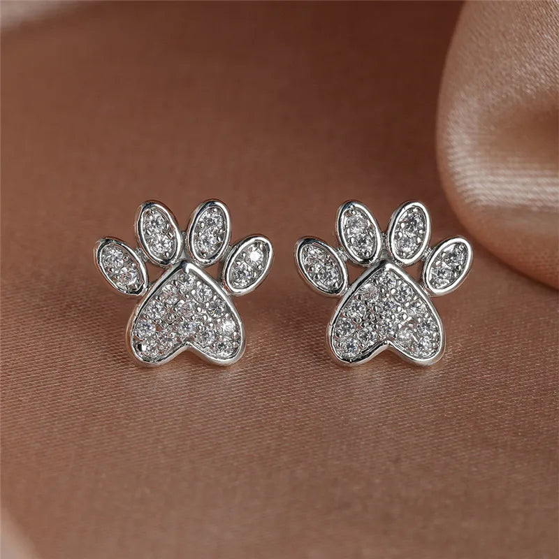 Cat Paw Shaped Butterfly Earrings with White Zircon