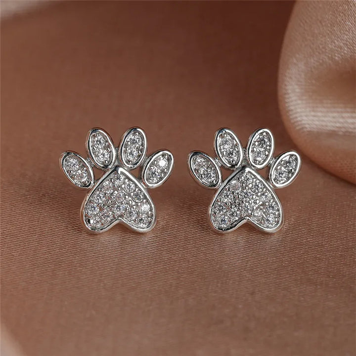 Cat Paw Shaped Butterfly Earrings with White Zircon