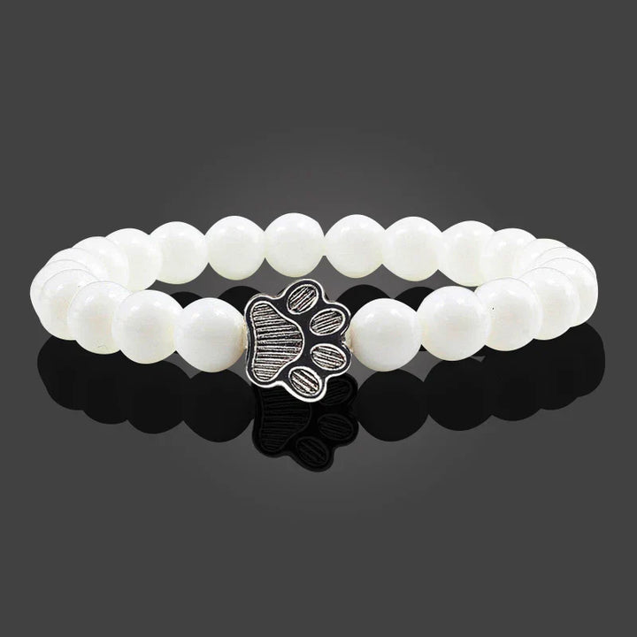 Natural Stone Bracelet with Paw Charm – Elastic Beaded Bracelet for Men and Women