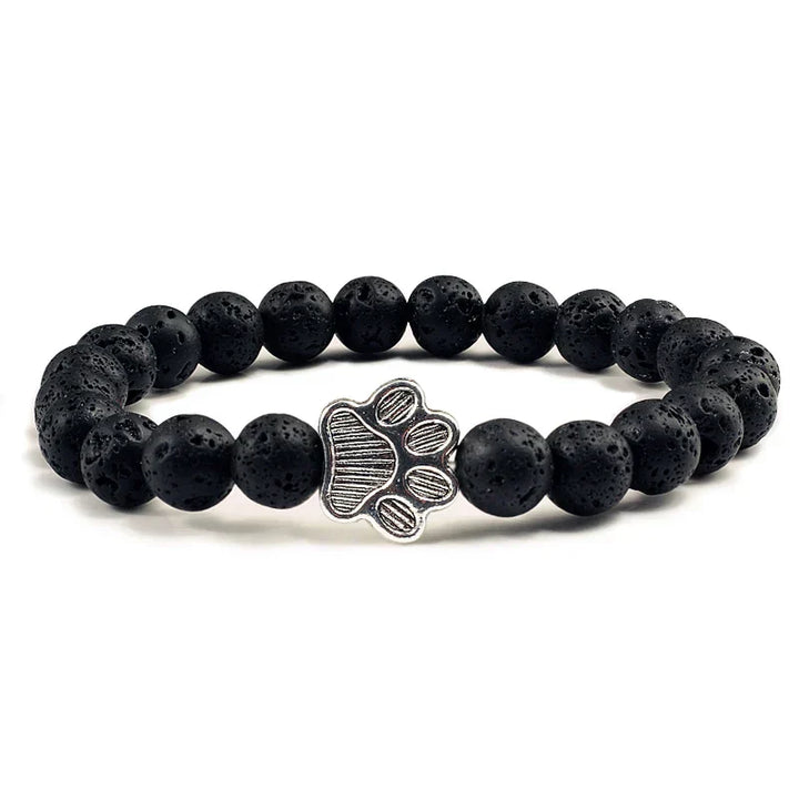 Natural Stone Bracelet with Paw Charm – Elastic Beaded Bracelet for Men and Women