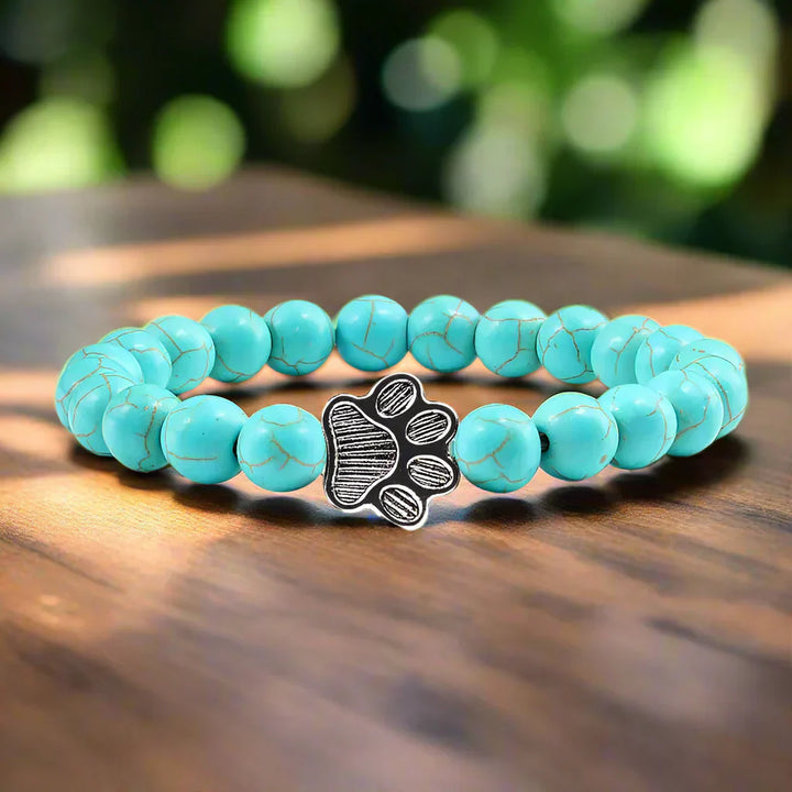 Natural Stone Bracelet with Paw Charm – Elastic Beaded Bracelet for Men and Women