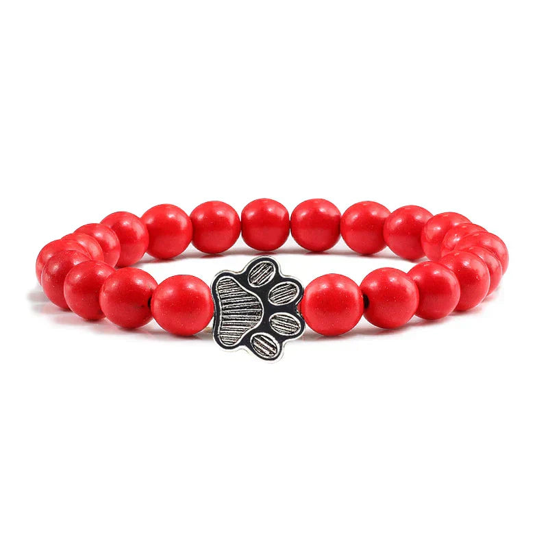 Natural Stone Bracelet with Paw Charm – Elastic Beaded Bracelet for Men and Women