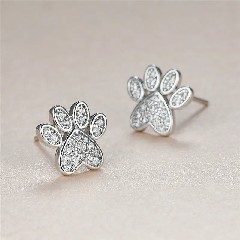 Cat Paw Shaped Butterfly Earrings with White Zircon