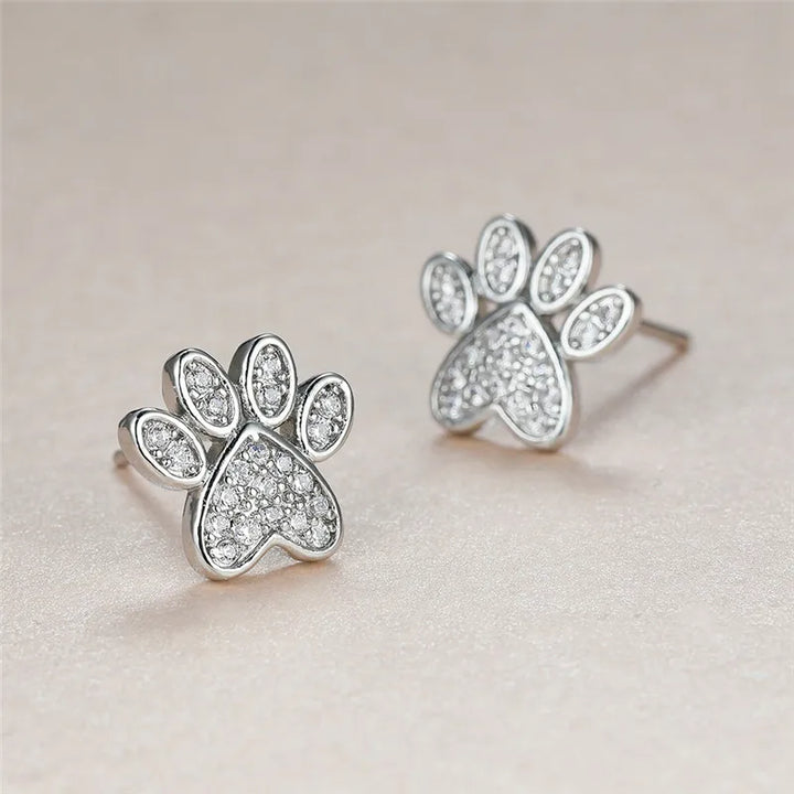 Cat Paw Shaped Butterfly Earrings with White Zircon