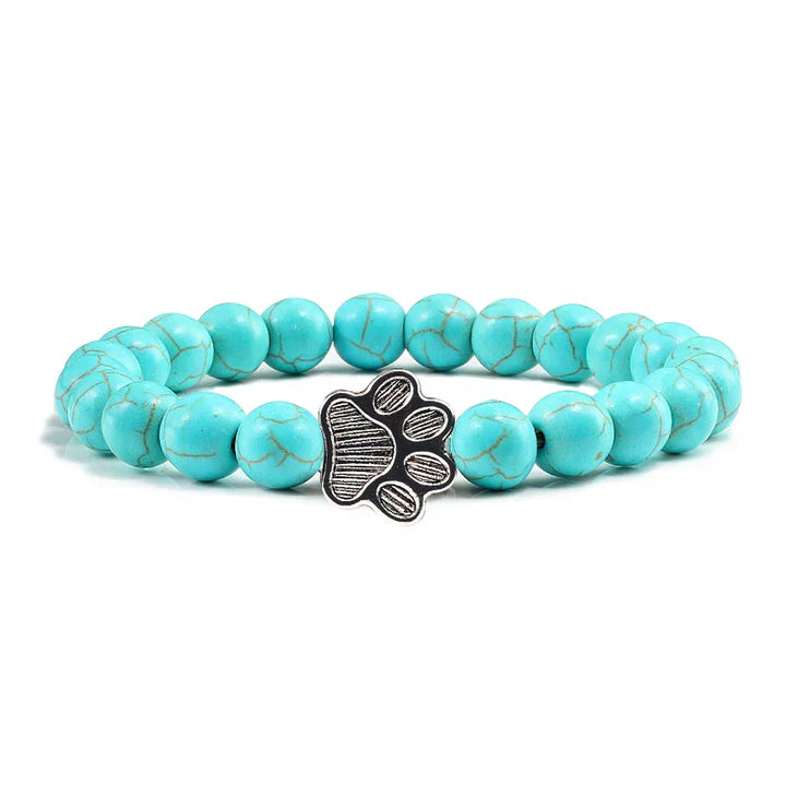 Natural Stone Bracelet with Paw Charm – Elastic Beaded Bracelet for Men and Women