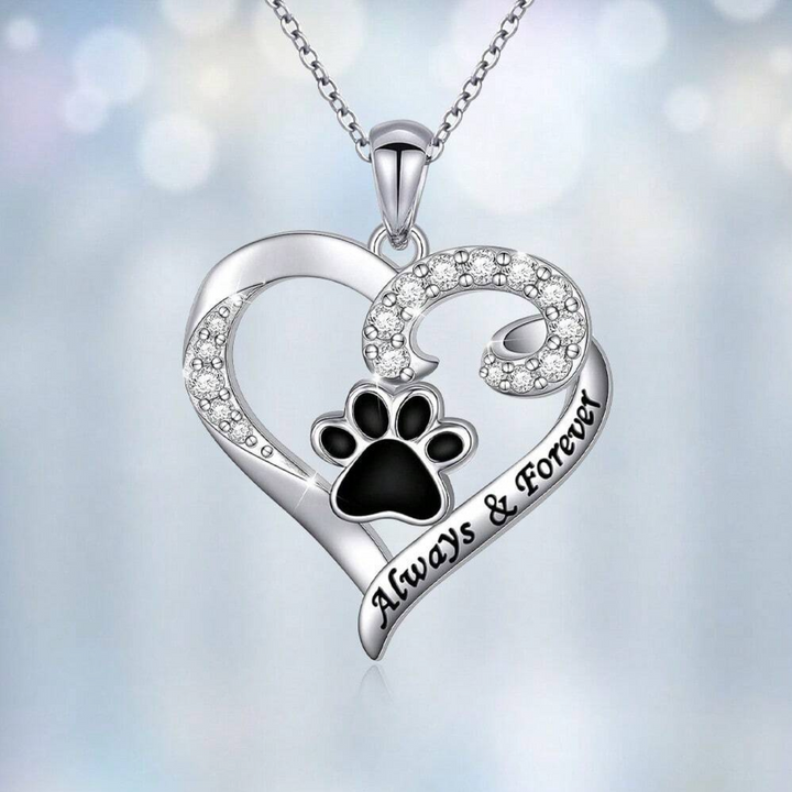 Necklace with Dog Paw of Delicate Heart in Stainless Steel