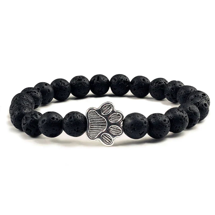 Natural Stone Bracelet with Paw Charm – Elastic Beaded Bracelet for Men and Women