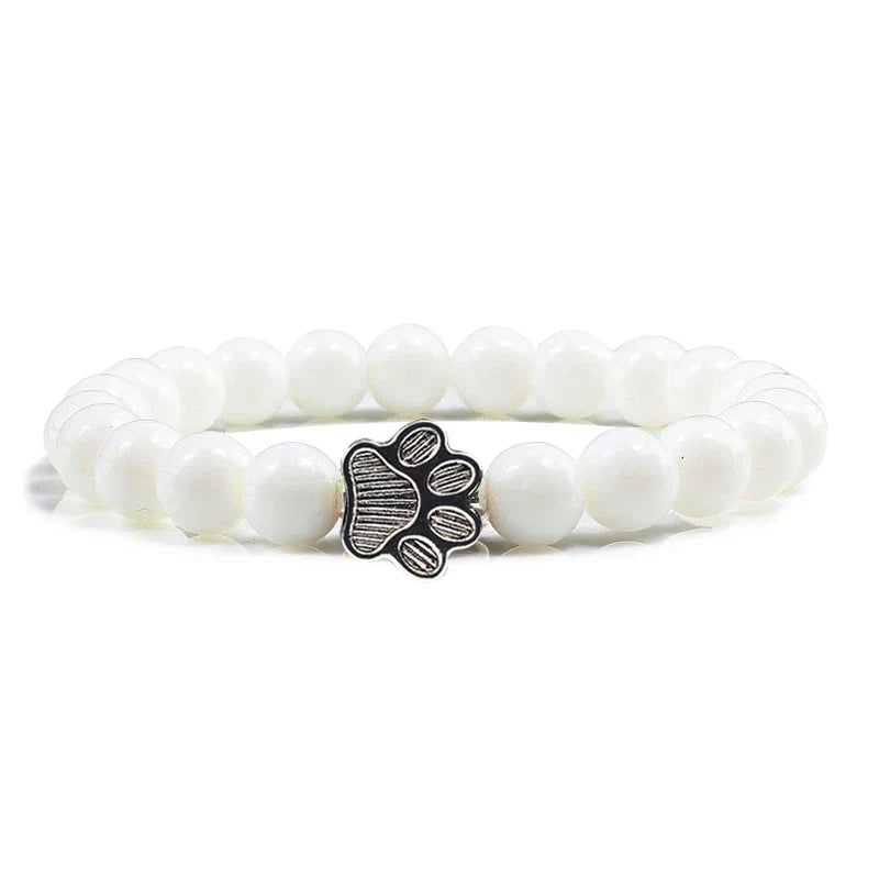 Natural Stone Bracelet with Paw Charm – Elastic Beaded Bracelet for Men and Women