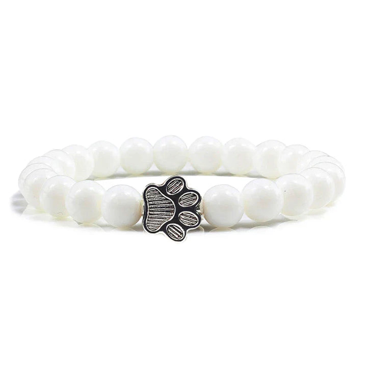 Natural Stone Bracelet with Paw Charm – Elastic Beaded Bracelet for Men and Women