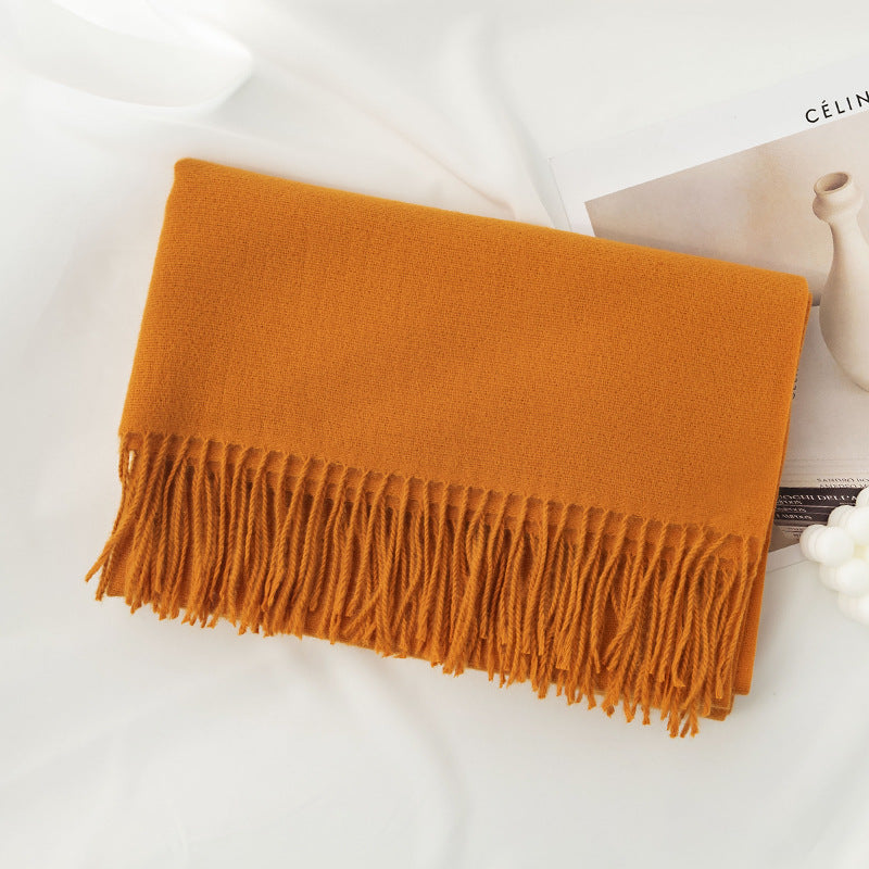 Women's Solid Color Knit Scarf, Plush with Fringes