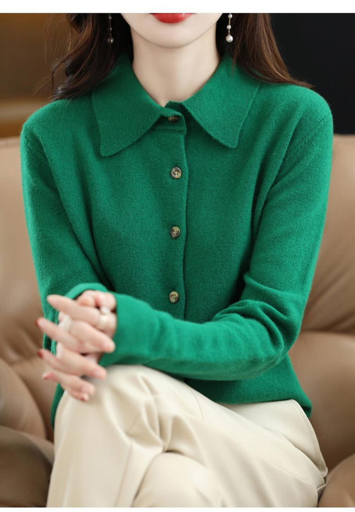 Elegant and comfortable sweater with cashmere lapels in solid color 02