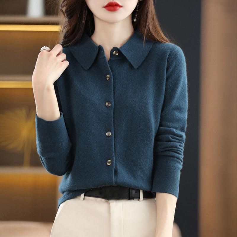 Elegant and Comfortable Sweater with Cashmere Lapels in Solid Color 03