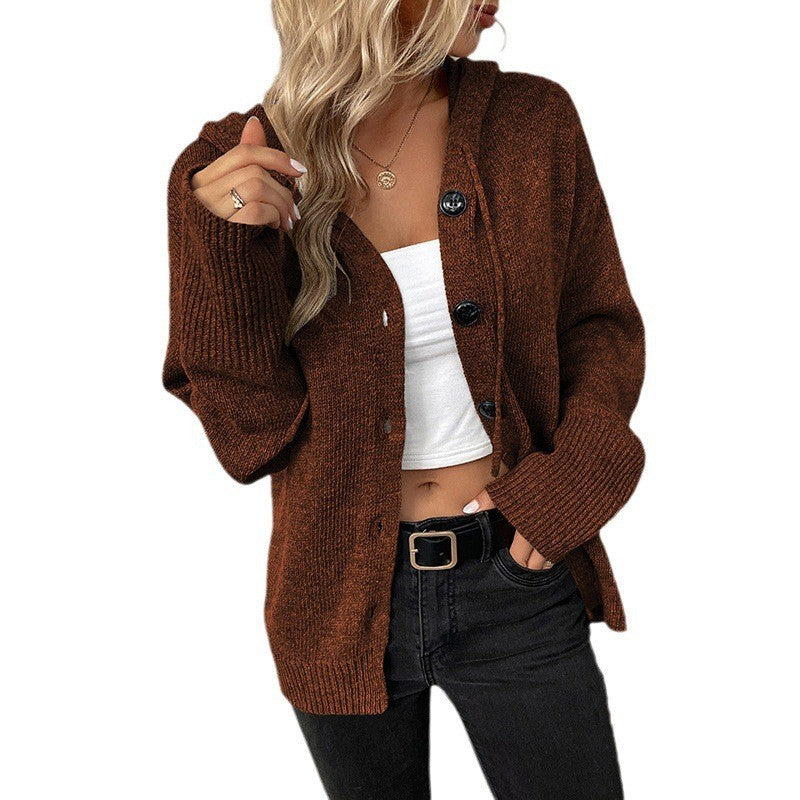 Solid Color Cardigan Sweater with V-Neck