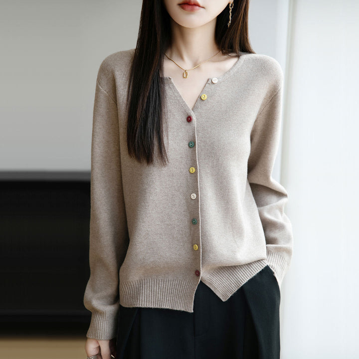 Elegant and lightweight women's cardigan with a V-neck, button-up, available in various colors