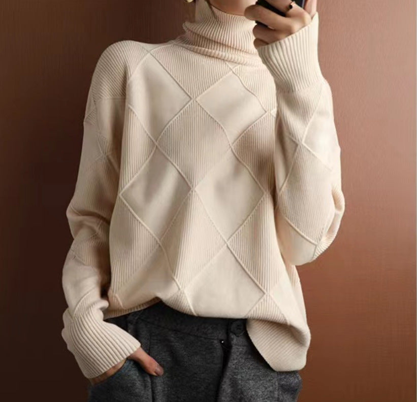 Elegant loose-knit sweater with a neckline