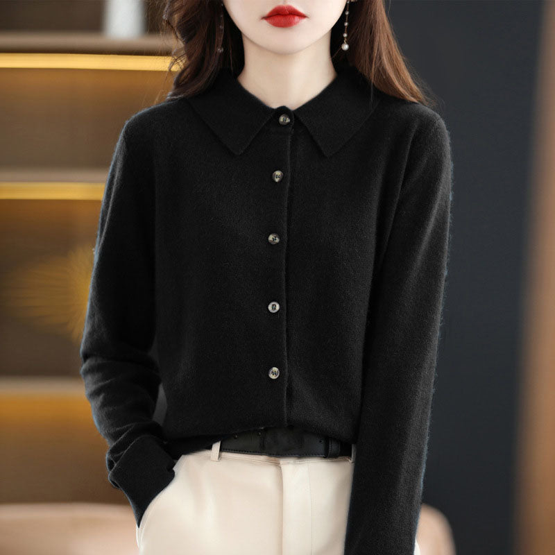 Elegant and Comfortable Sweater with Cashmere Lapels in Solid Color 03