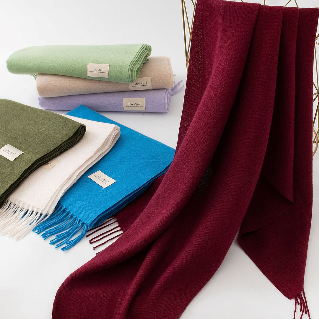 Women's Solid Color Knit Scarf, Plush with Fringes