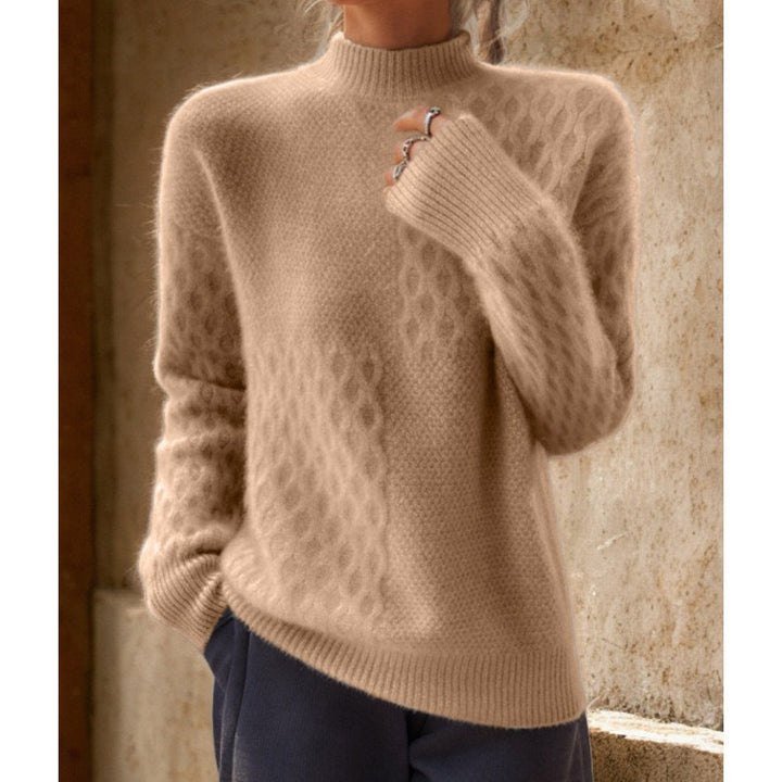 Simple and Comfortable Women's Knitted Sweater, Solid Color, Stand-Up Collar 04