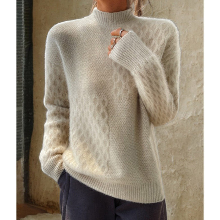 Simple and Comfortable Women's Knit Sweater, Solid Color, Stand-Up Collar