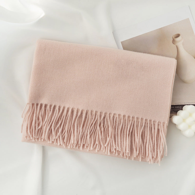 Women's Solid Color Knit Scarf, Plush with Fringes