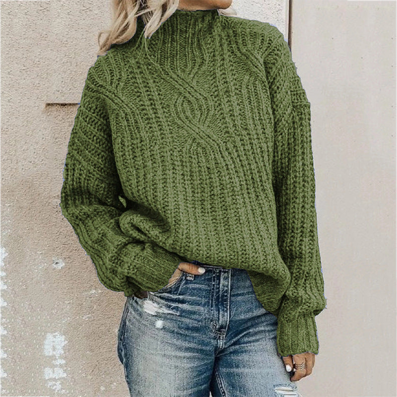 Women's solid color turtleneck sweater with a woven pattern, suitable for everyday wear
