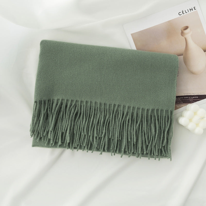 Women's Solid Color Knit Scarf, Plush with Fringes