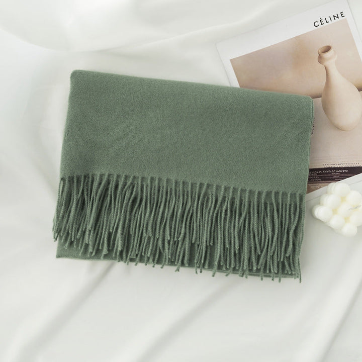 Women's Solid Color Knit Scarf, Plush with Fringes