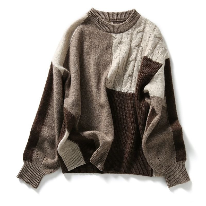 Cozy, thick, cashmere sweater with color blocks 02