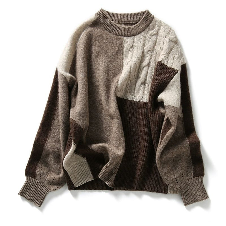 Cozy, thick, cashmere sweater with color blocks 02