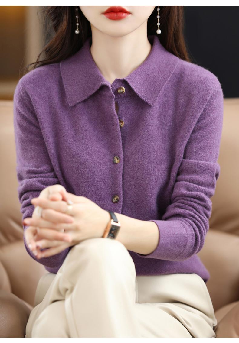 Elegant and comfortable sweater with cashmere lapels in solid color