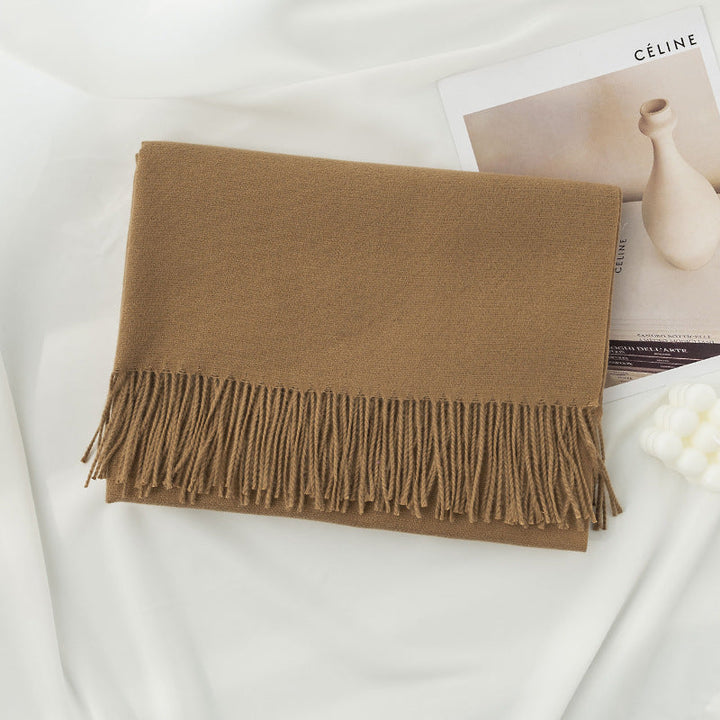Women's Solid Color Knit Scarf, Plush with Fringes