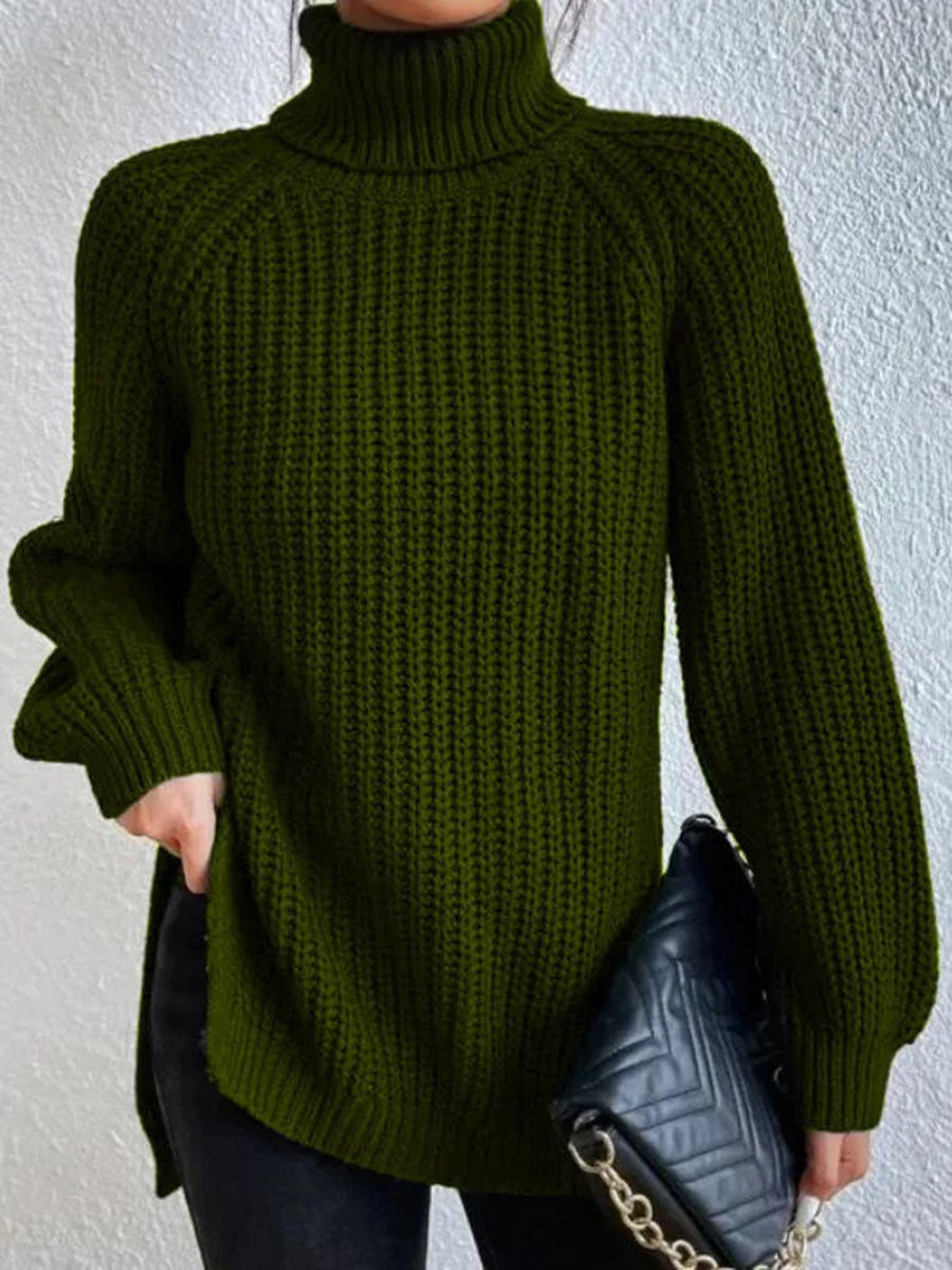 Simple and comfortable women's knitted sweater, solid color, with a stand-up collar