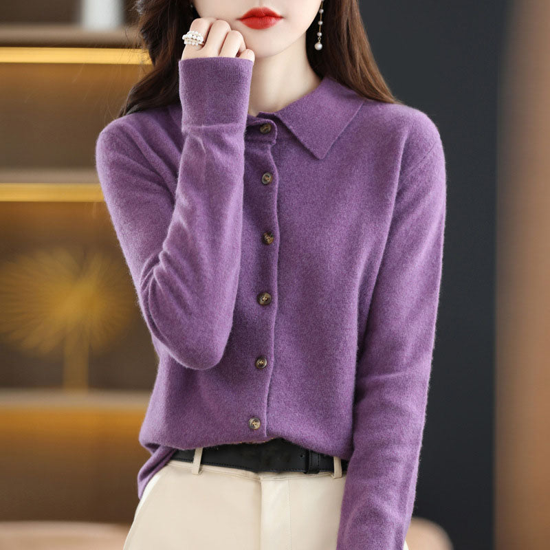 Elegant and comfortable sweater with cashmere lapels in solid color 02