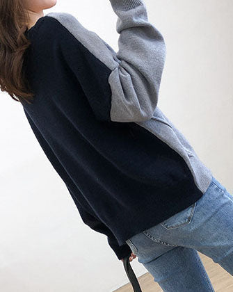 Cashmere Color Block Sweater with Irregular Collar