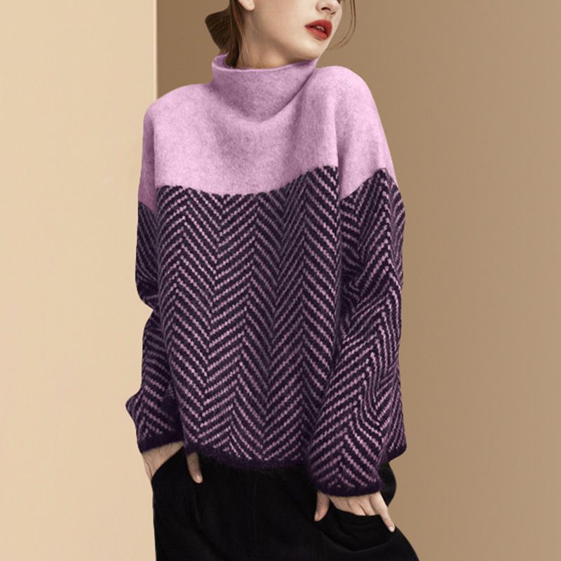 Winter Knit Sweater with Mosaic and Turtleneck
