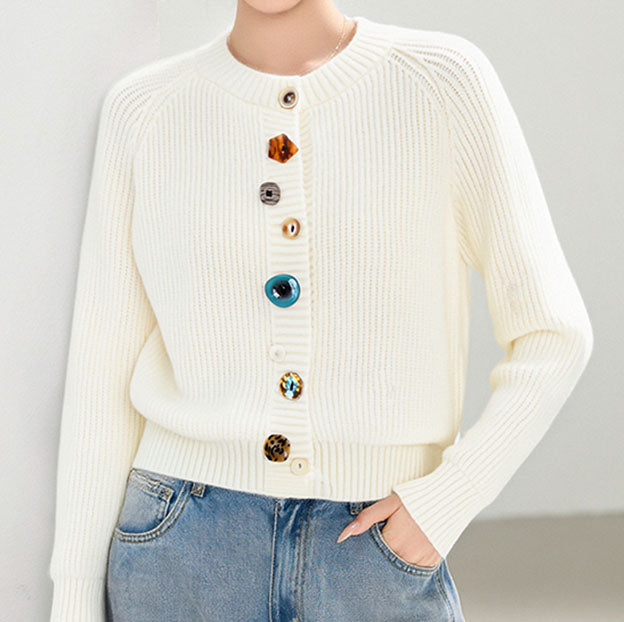 Elegant and comfortable cardigan made from soft-touch material with multicolored buttons