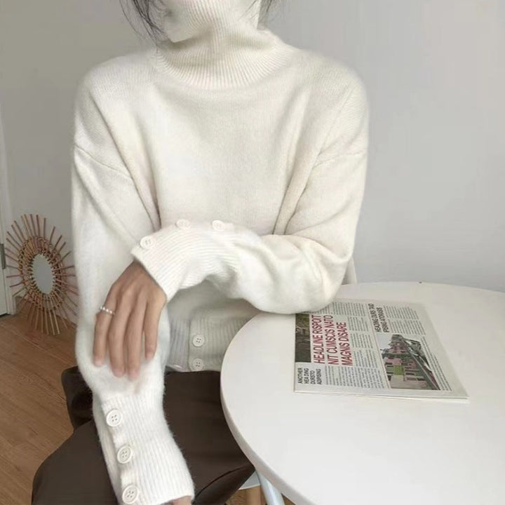 Women's Solid Sweater with Turtleneck for Everyday Wear