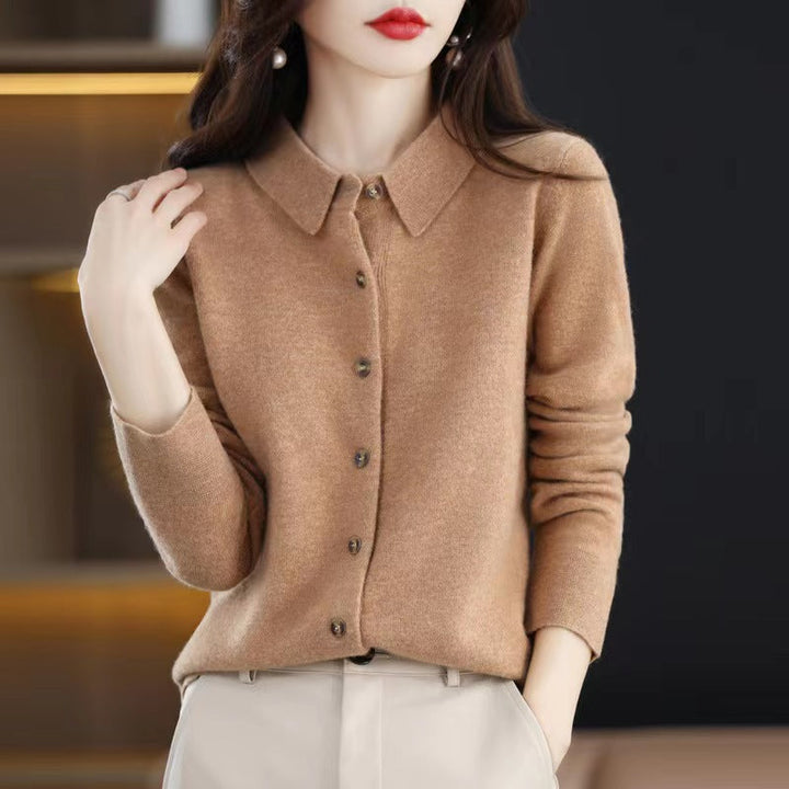 Elegant and Comfortable Sweater with Cashmere Lapels in Solid Color 03