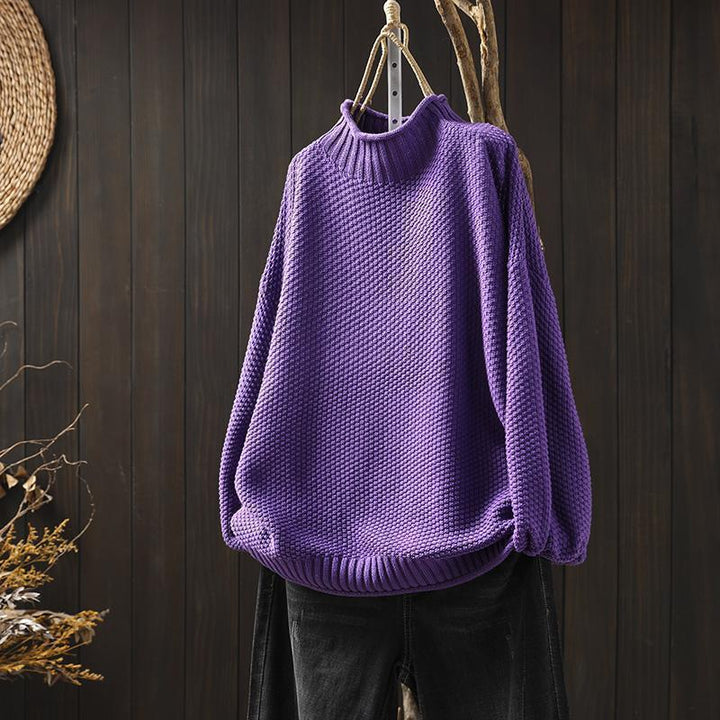 Women's solid color sweater, loose, elegant, mock turtleneck, everyday wear