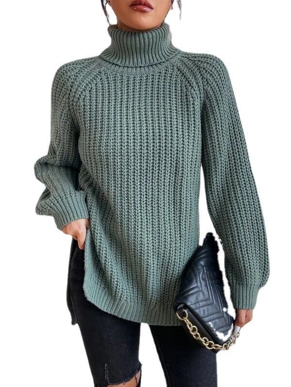 Simple and comfortable women's knitted sweater, solid color, with a stand-up collar